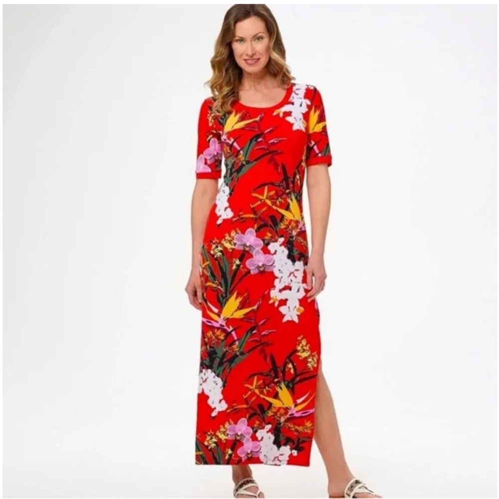 G.I.L.I. Red Floral Maxi Dress-worn‎ twice. 75 retail- great condition